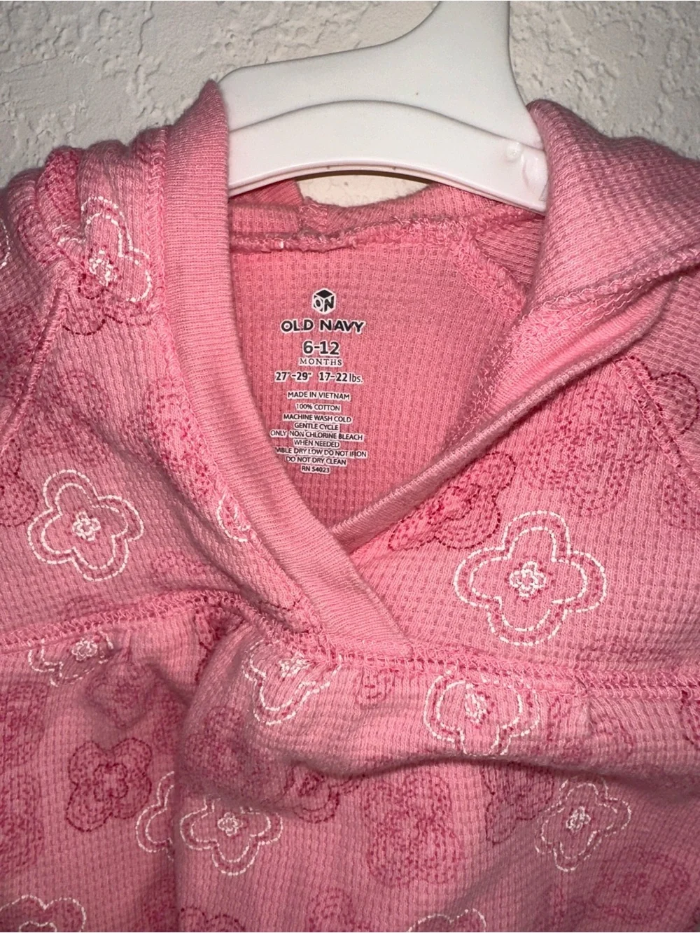 y2k vintage Old Navy Pink Floral Long-Sleeve Toddler Top with hood. size 6-12mos